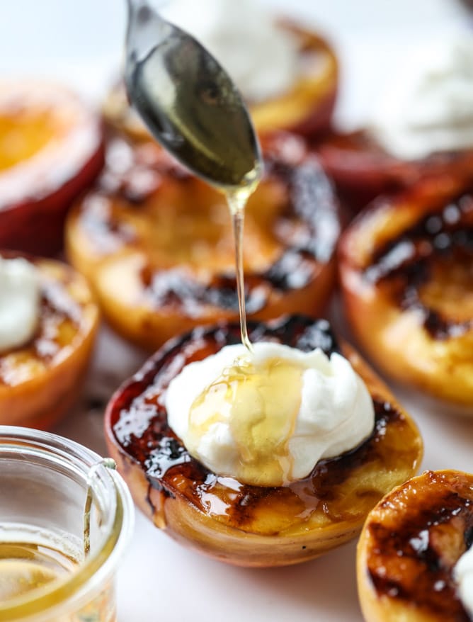 grilled peaches with lavender honey whipped ricotta I howsweeteats.com