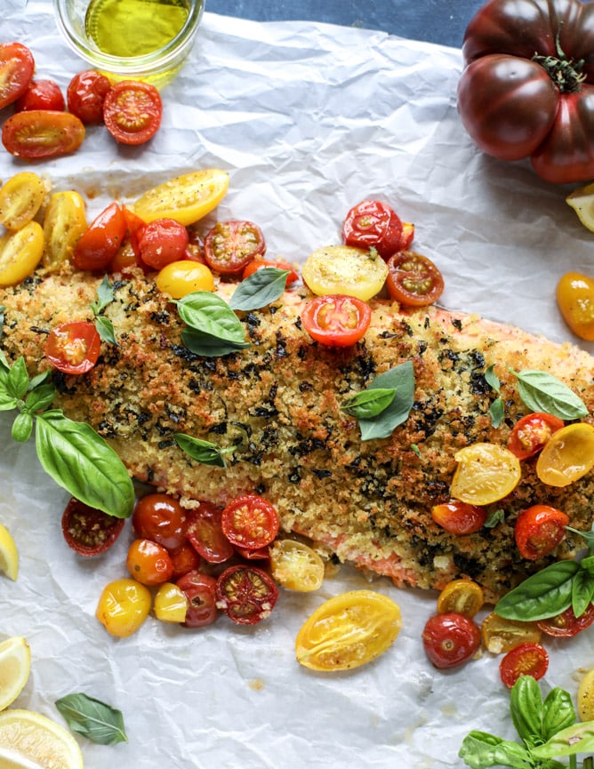 roasted lemon basil butter salmon I howsweeteats.com