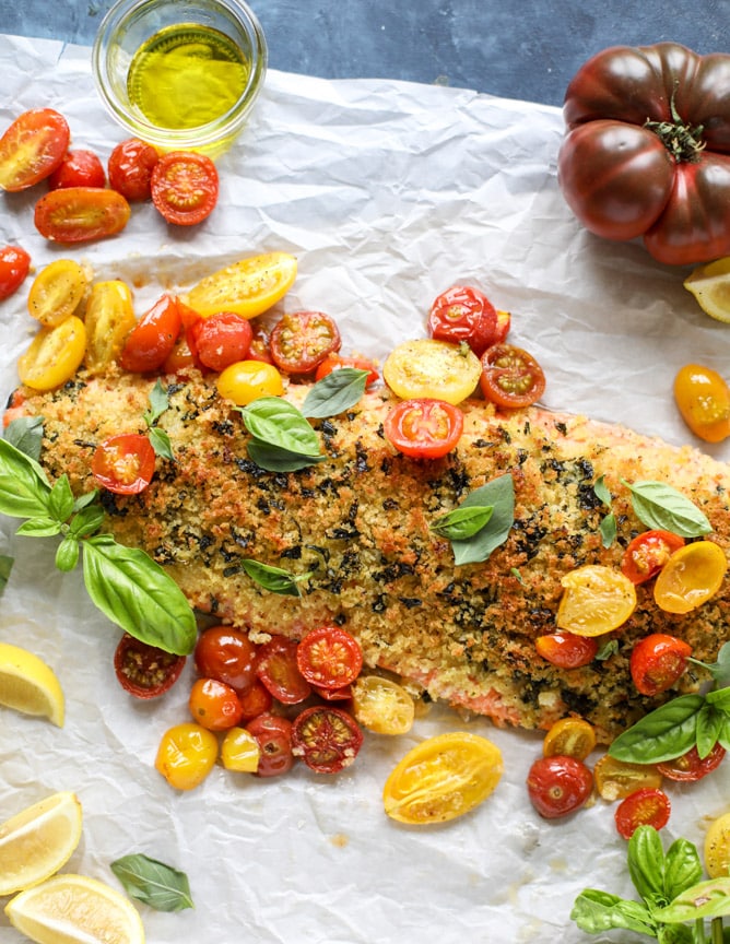 roasted lemon basil butter salmon I howsweeteats.com