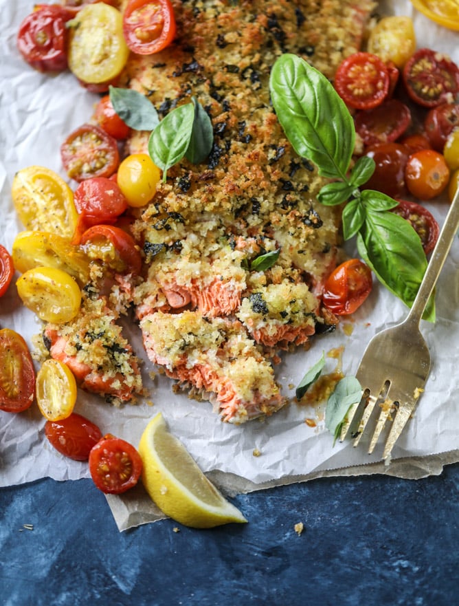 roasted lemon basil butter salmon I howsweeteats.com