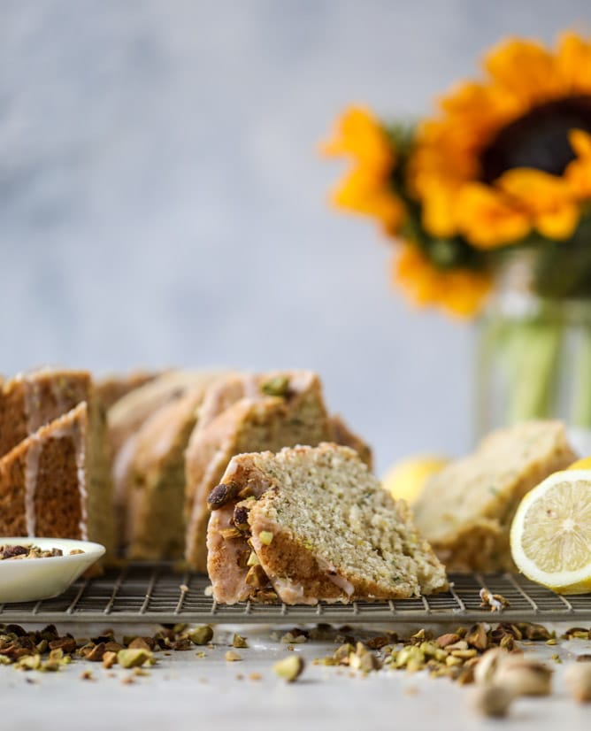 lemon pistachio zucchini cake I howsweeteats.com