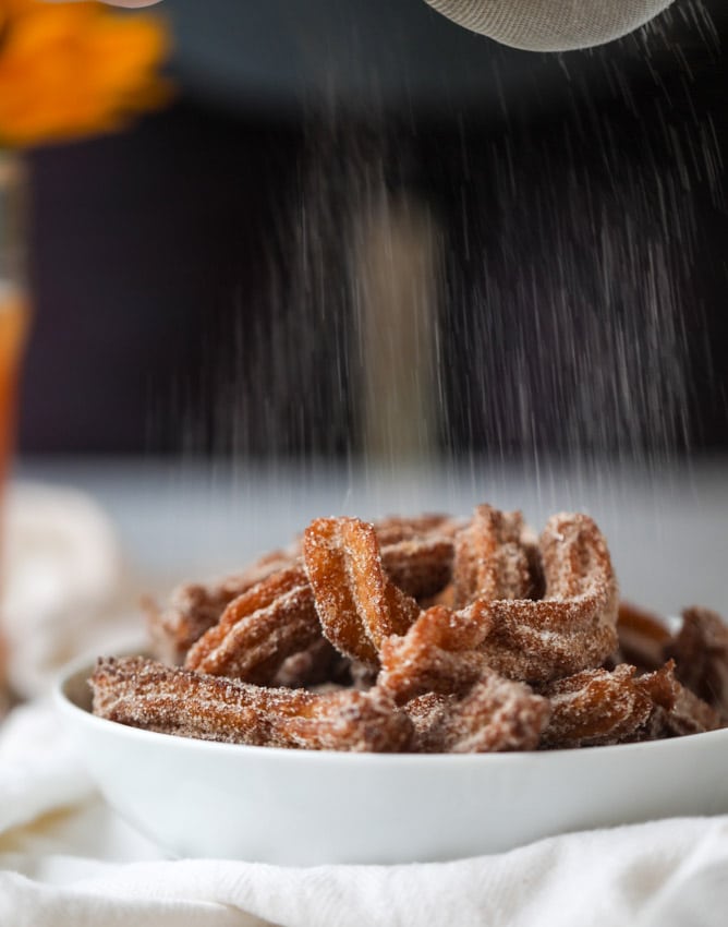 apple cider churros with cider beer caramel I howsweeteats.com