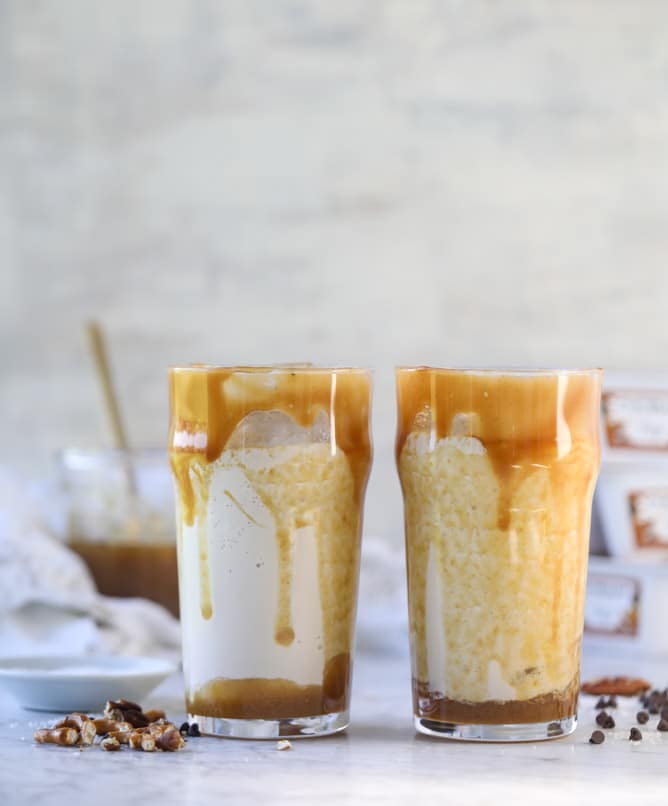 salty caramel yogurt shakes I howsweeteats.com