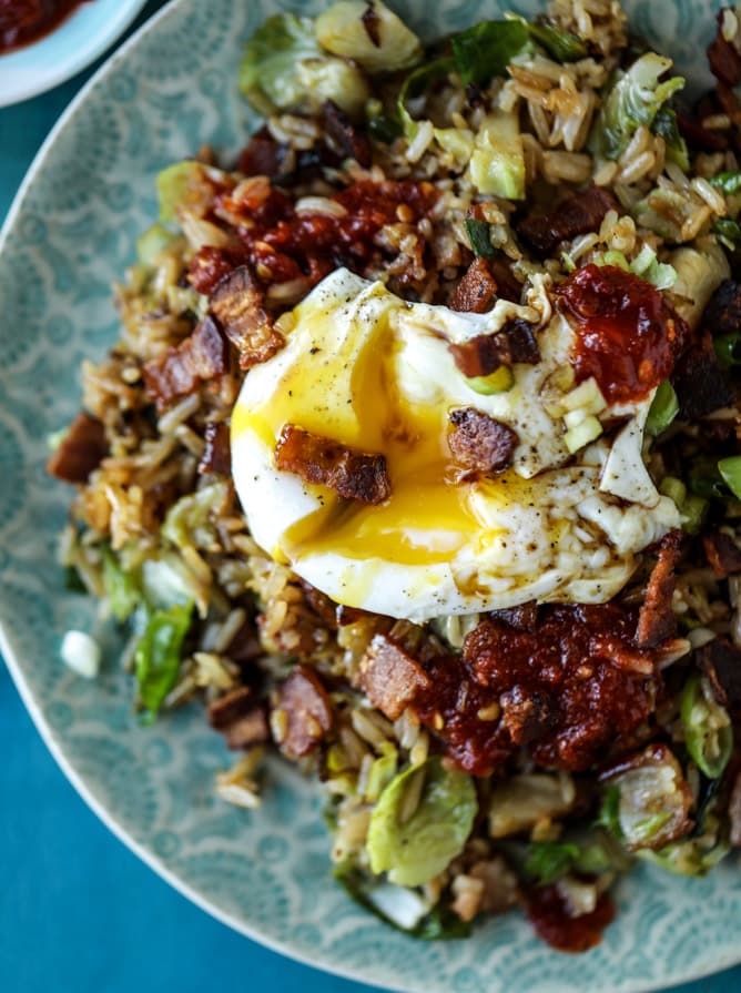 bacon brussels sprouts fried rice I howsweeteats.com
