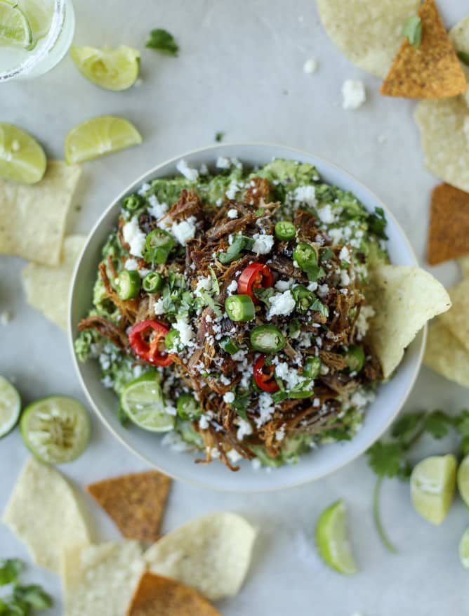 crispy carnitas guacamole I howsweeteats.com #guacamole #dip #avocado
