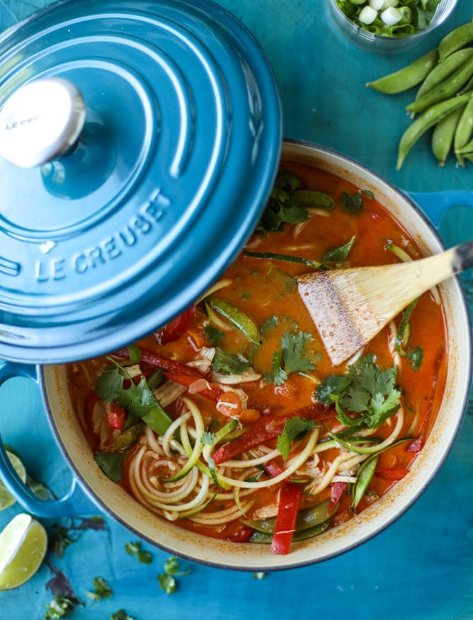 thai chicken zoodle soup I howsweeteats.com #chicken #soup #zoodles #zucchininoodles #coconutmilk 