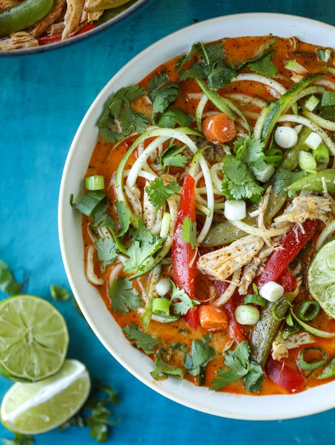 thai chicken zoodle soup I howsweeteats.com #chicken #soup #zoodles #zucchininoodles #coconutmilk 