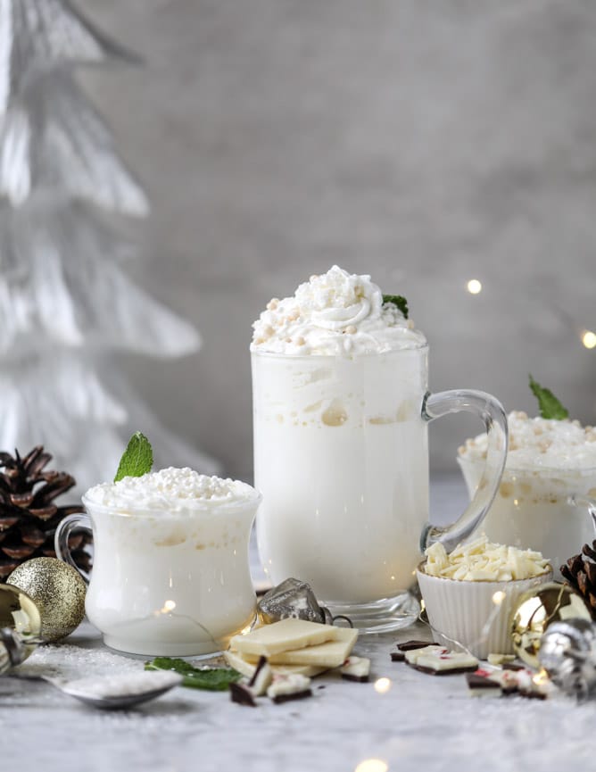 fresh mint white hot chocolate I howsweeteats.com #hotchocolate #christmas #holidays #whitechocolate
