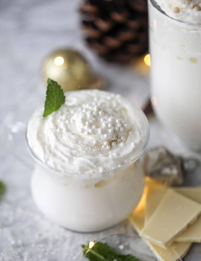 fresh mint white hot chocolate I howsweeteats.com #hotchocolate #christmas #holidays #whitechocolate