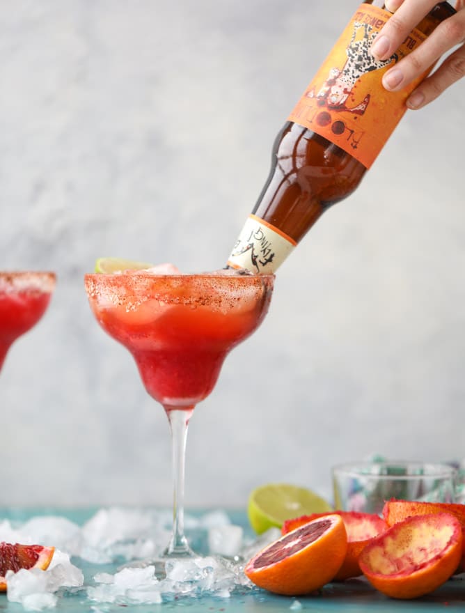 spicy blood orange beergaritas I howsweeteats.com #beer #margaritas #beergaritas #cocktails #bloodorange