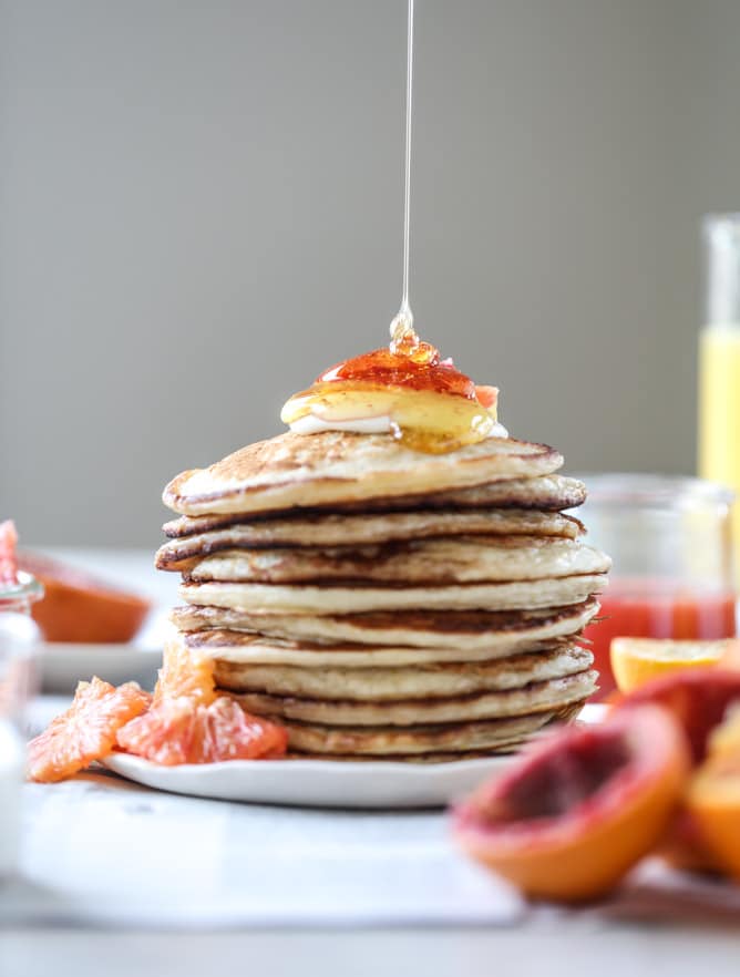 greek yogurt pancakes with warm winter citrus I howsweeteats.com #greekyogurt #pancakes #breakfast #brunch #citrus