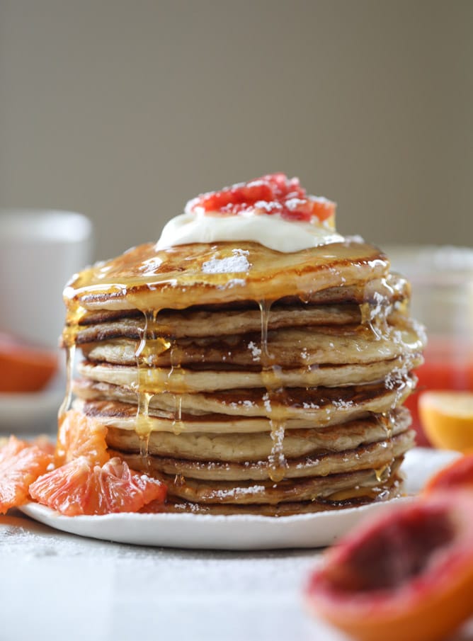 greek yogurt pancakes with warm winter citrus I howsweeteats.com #greekyogurt #pancakes #breakfast #brunch #citrus