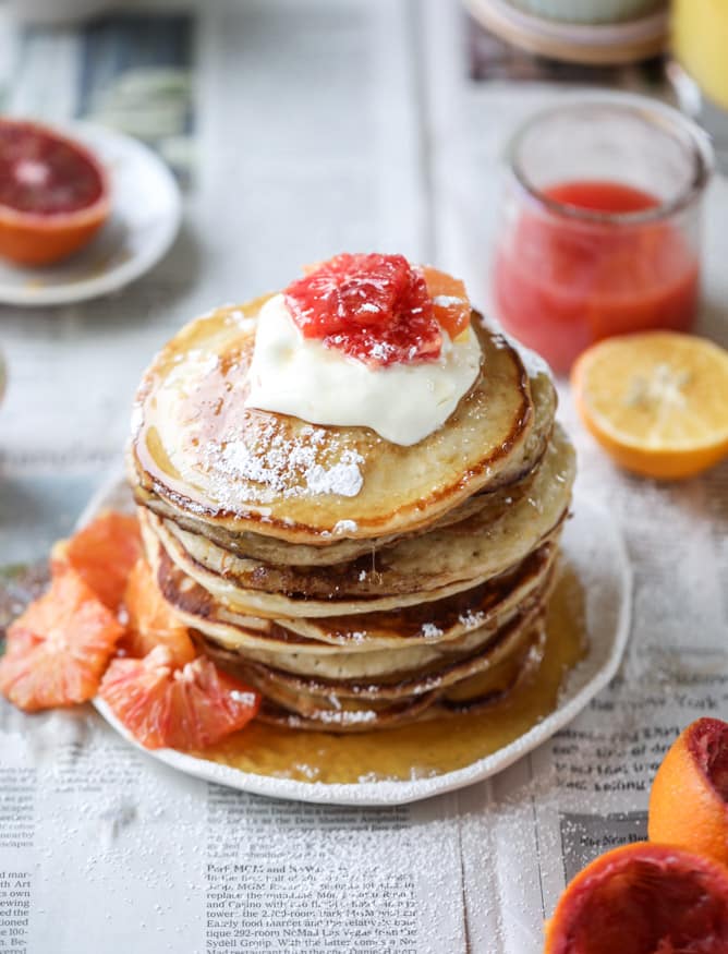 greek yogurt pancakes with warm winter citrus I howsweeteats.com #greekyogurt #pancakes #breakfast #brunch #citrus
