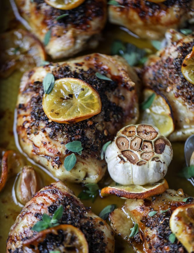 meyer lemon roasted chicken I howsweeteats.com #chicken #lemon #roastedchicken #healthy #meyerlemon