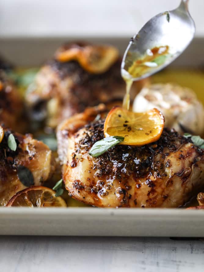 meyer lemon roasted chicken I howsweeteats.com #chicken #lemon #roastedchicken #healthy #meyerlemon