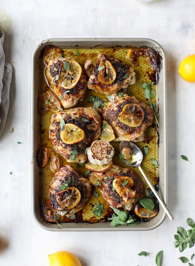 meyer lemon roasted chicken I howsweeteats.com #chicken #lemon #roastedchicken #healthy #meyerlemon