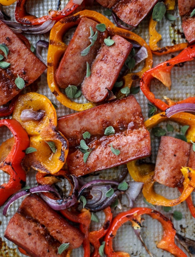 sheet pan smoked sausage and peppers I howsweeteats.com #sheetpan #smoked #sausage #turkey #healthy
