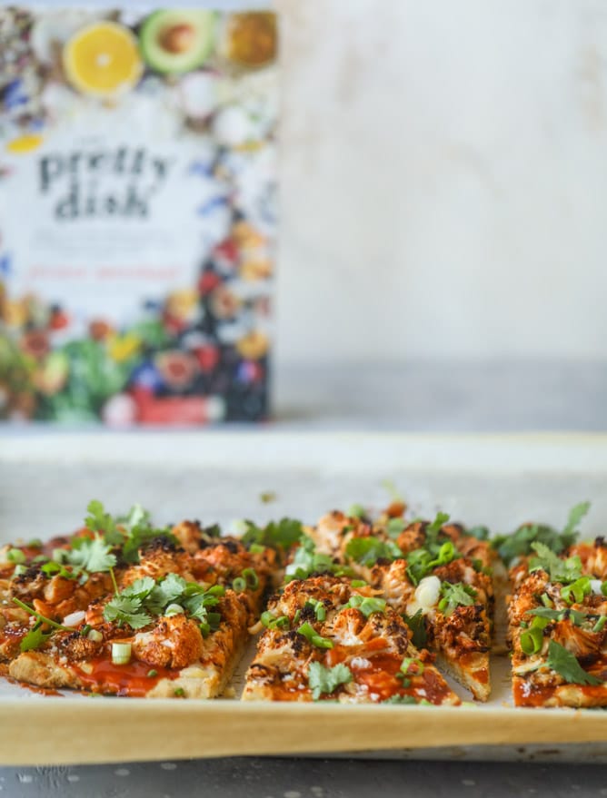 roasted buffalo cauliflower flatbread I howsweeteats.com #cauliflower #buffalo #pizza #flatbread