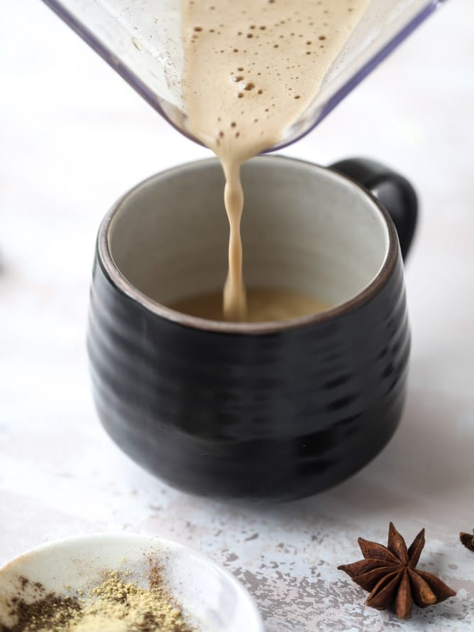coconut chai power coffee I howsweeteats.com #coffee #coconut #chai #bulletproof #coconutoil