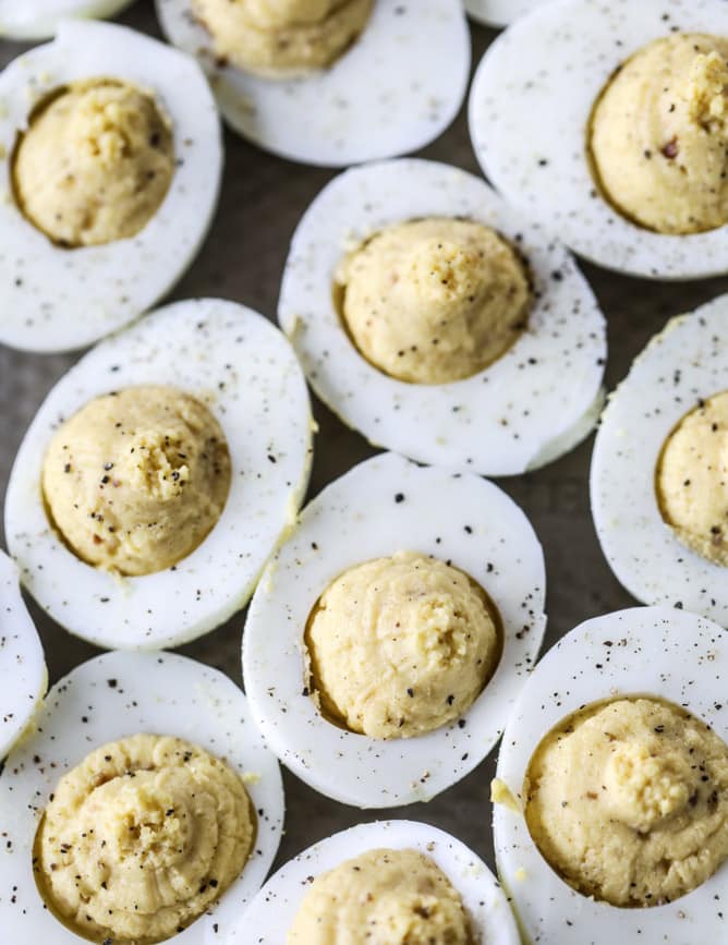 french onion deviled eggs I howsweeteats.com #deviledeggs #frenchonion #easter #egg #recipes