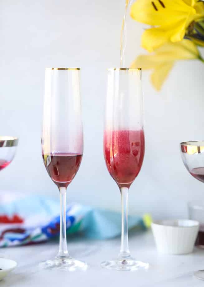 rosé hibiscus mimosas I howsweeteats.com #champagne #mimosa #rose #hibiscus #cocktail