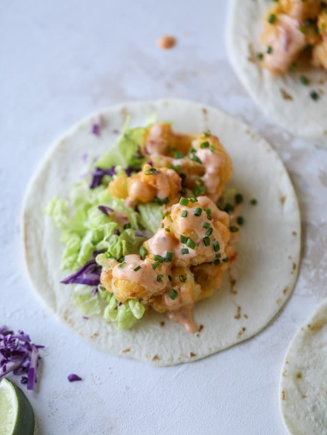 bang bang cauliflower tacos I howsweeteats.com #bangbang #cauliflower #tacos #vegetarian 