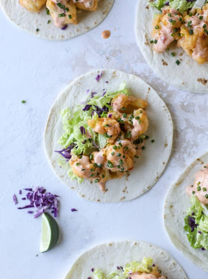 bang bang cauliflower tacos I howsweeteats.com #bangbang #cauliflower #tacos #vegetarian 