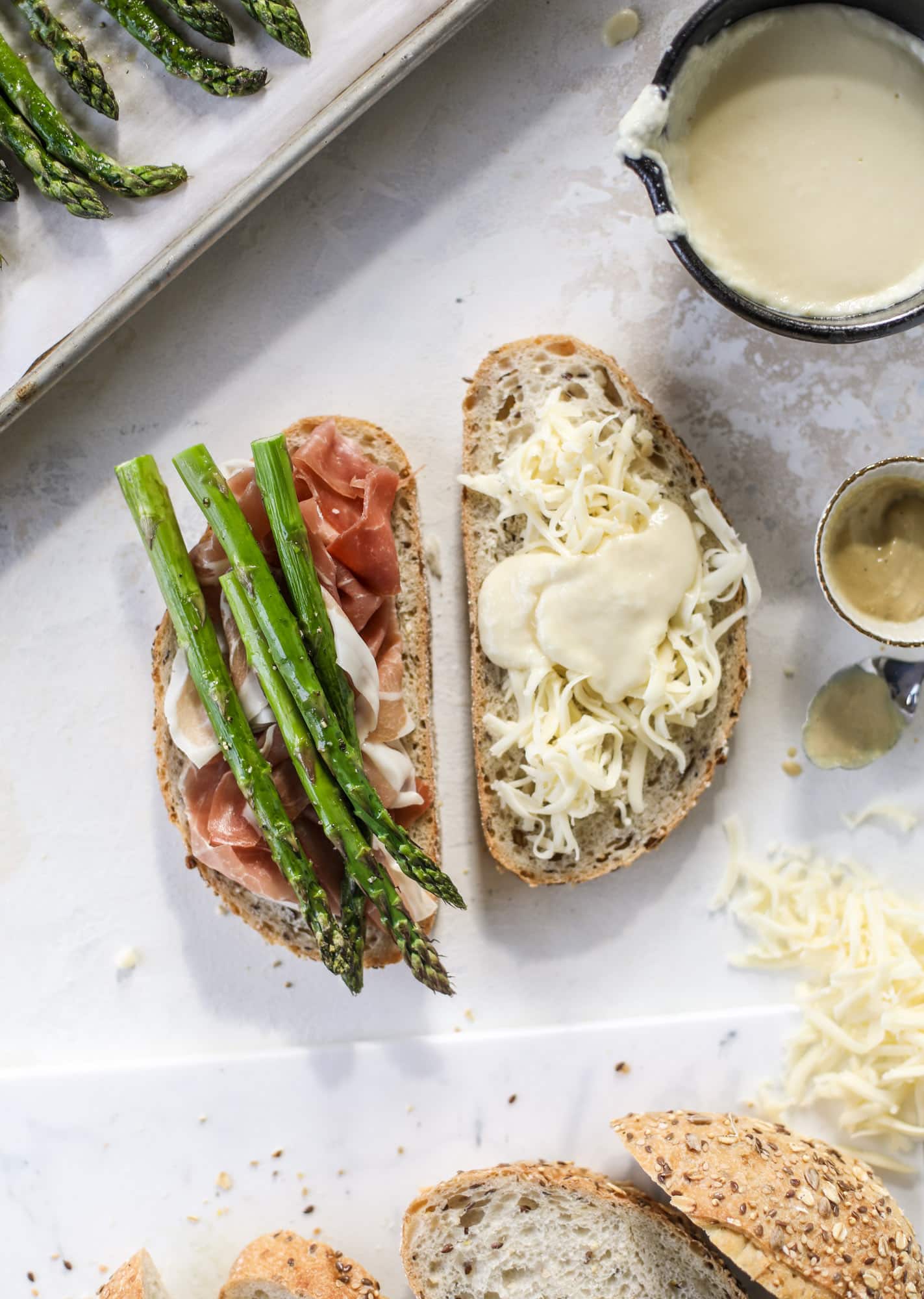 building a croque madame sandwich