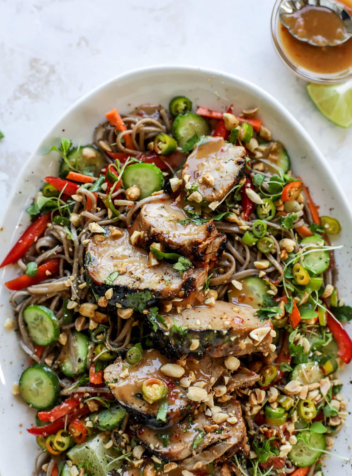 grilled thai pork tenderloin with soba noodle salad