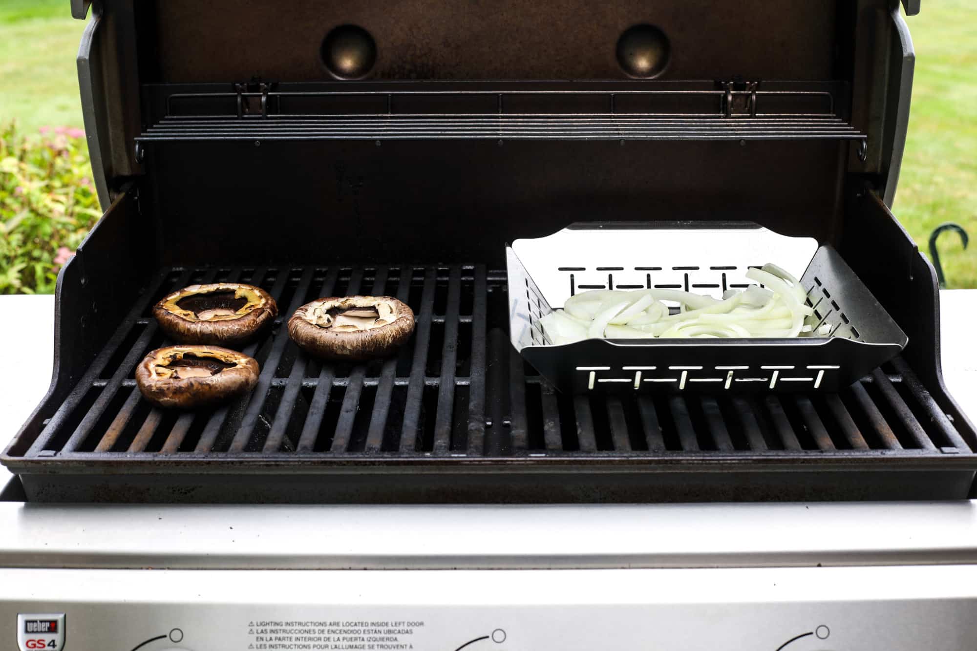 grilling onions and mushrooms