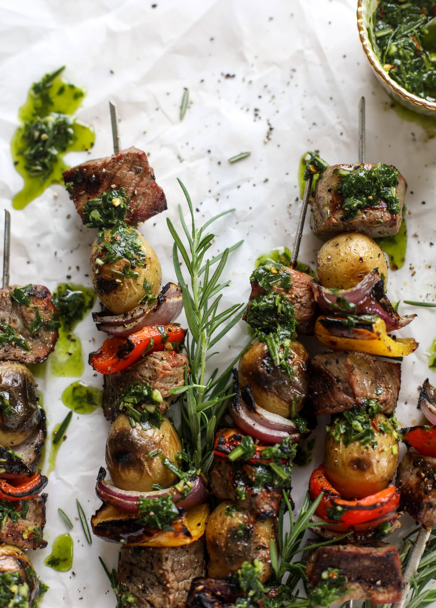 These steak and potato skewers are a complete meal in one! Serve with chimichurri for the ultimate flavor explosion. These are delicious!