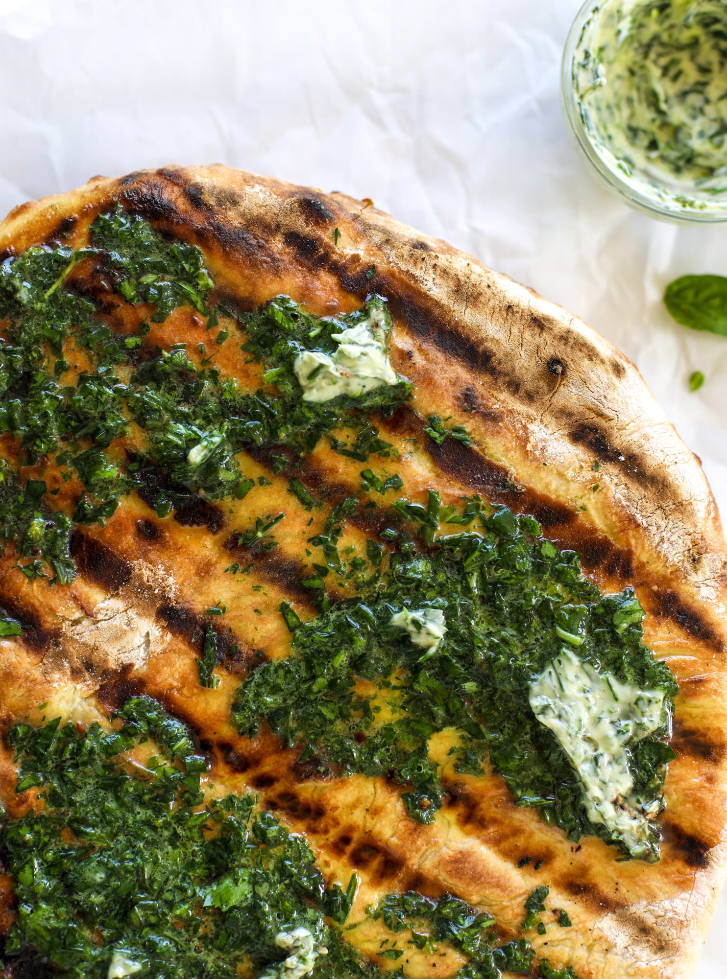 grilled pizza with garlic herb butter