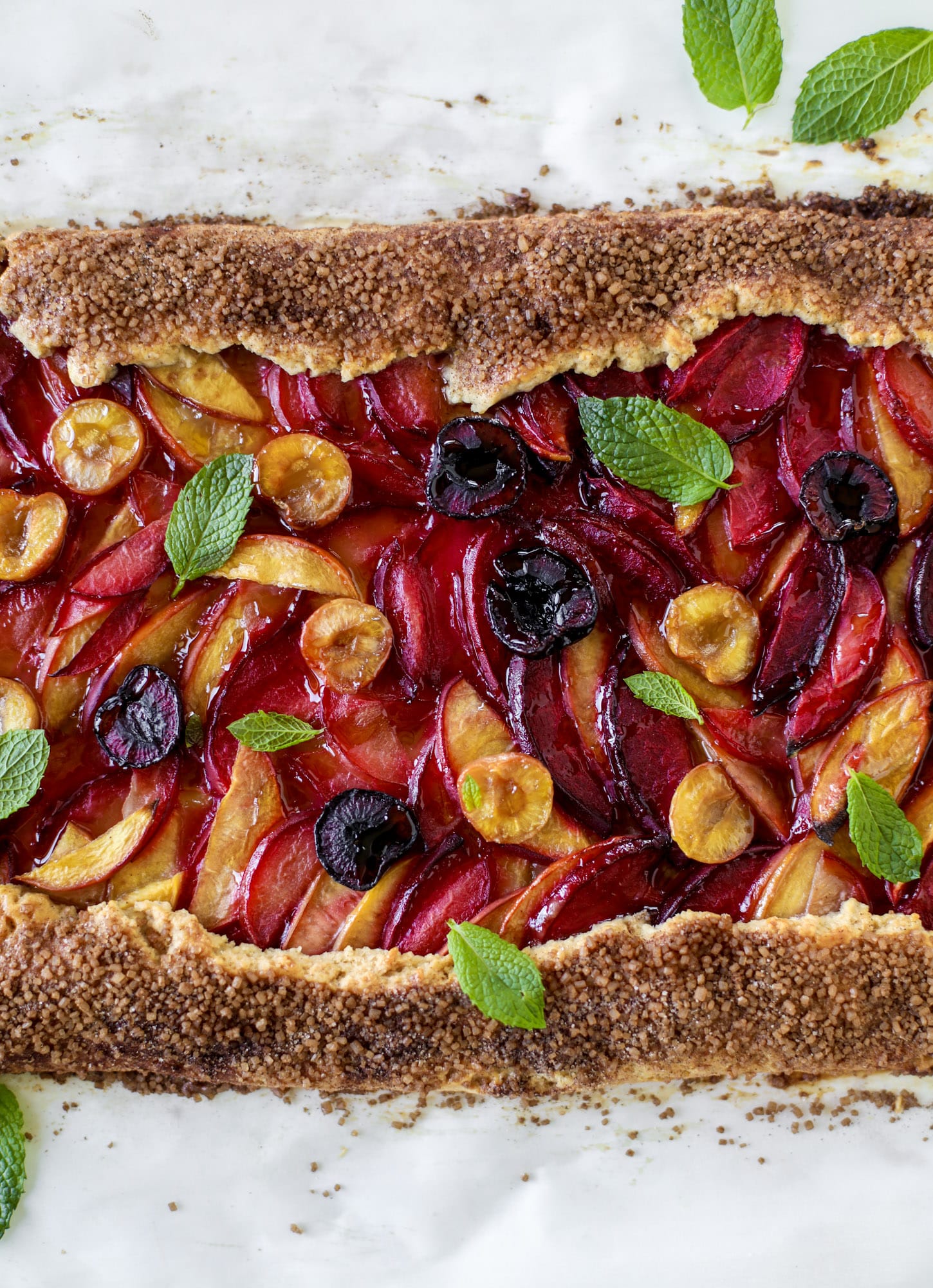 I love a stone fruit tart! Peaches, plums, pluots and cherries come together in a golden cinnamon sugar crust for the ultimate summer dessert.