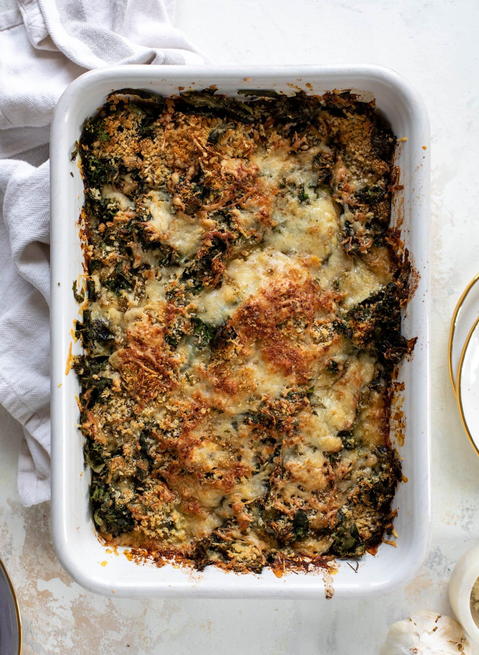 This double kale gratin has two kinds of kale, three kinds of cheese, cream and crunchy breadcrumbs. It will be your new favorite side dish!