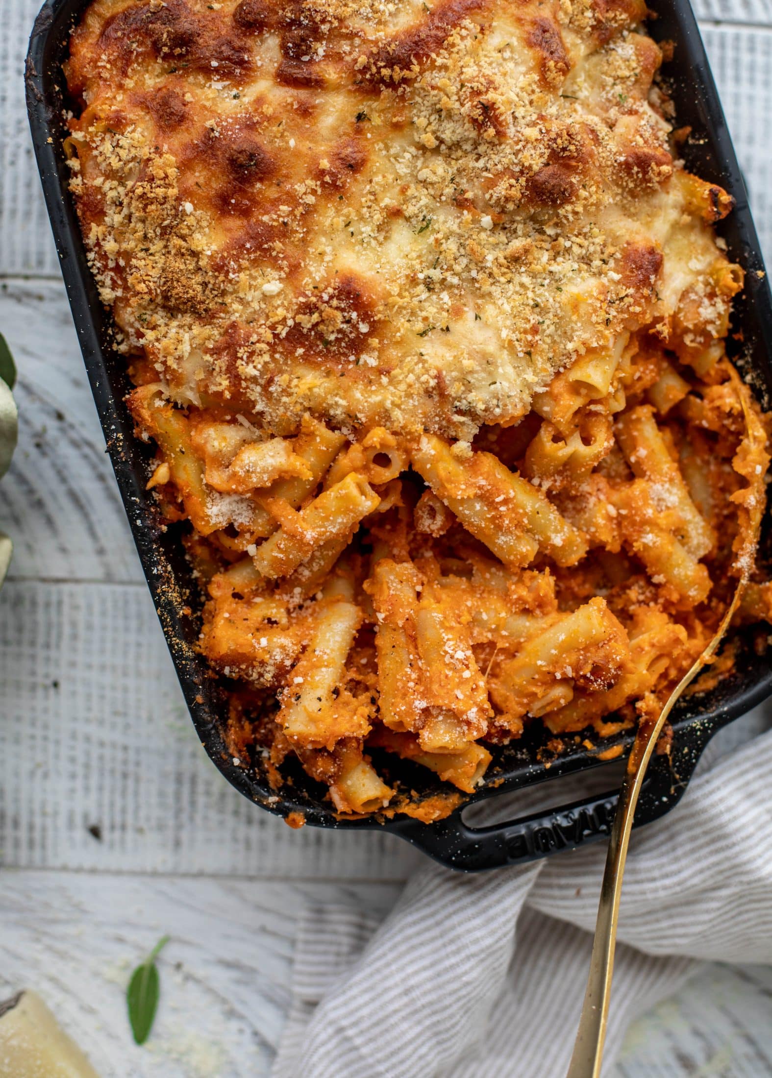 Butternut squash baked ziti is the ultimate comfort food! Squash, fire roasted tomatoes, parmesan and mozzarella make the best sauce ever.