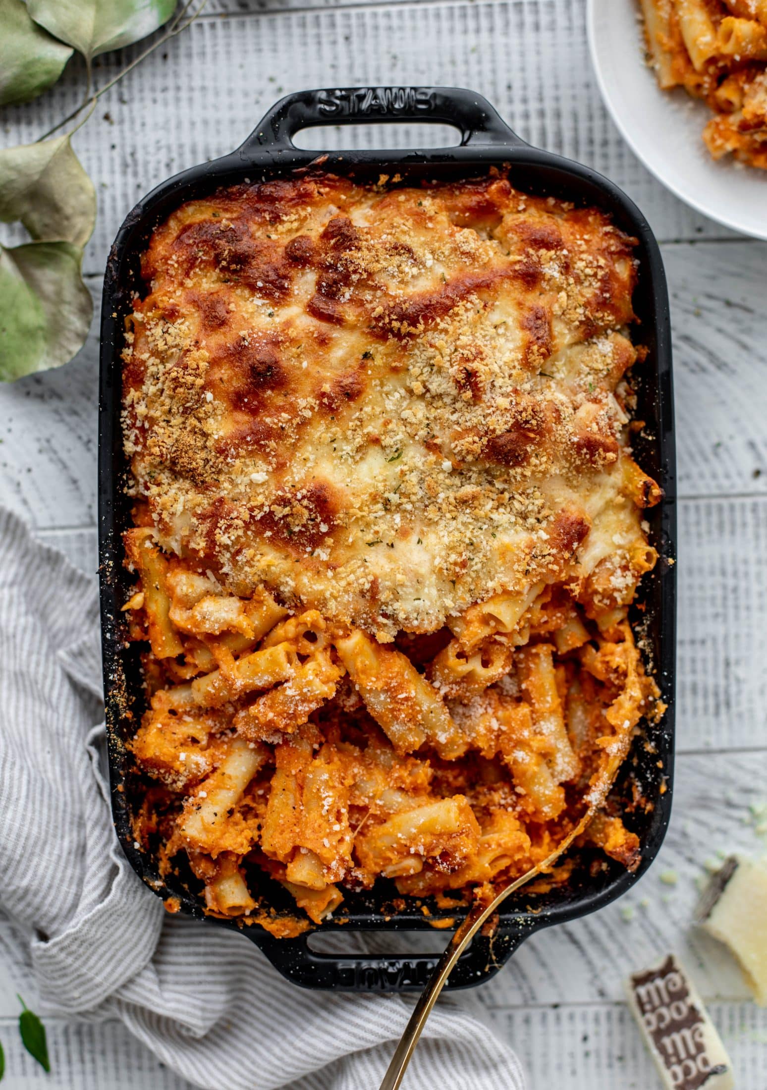 Butternut squash baked ziti is the ultimate comfort food! Squash, fire roasted tomatoes, parmesan and mozzarella make the best sauce ever.