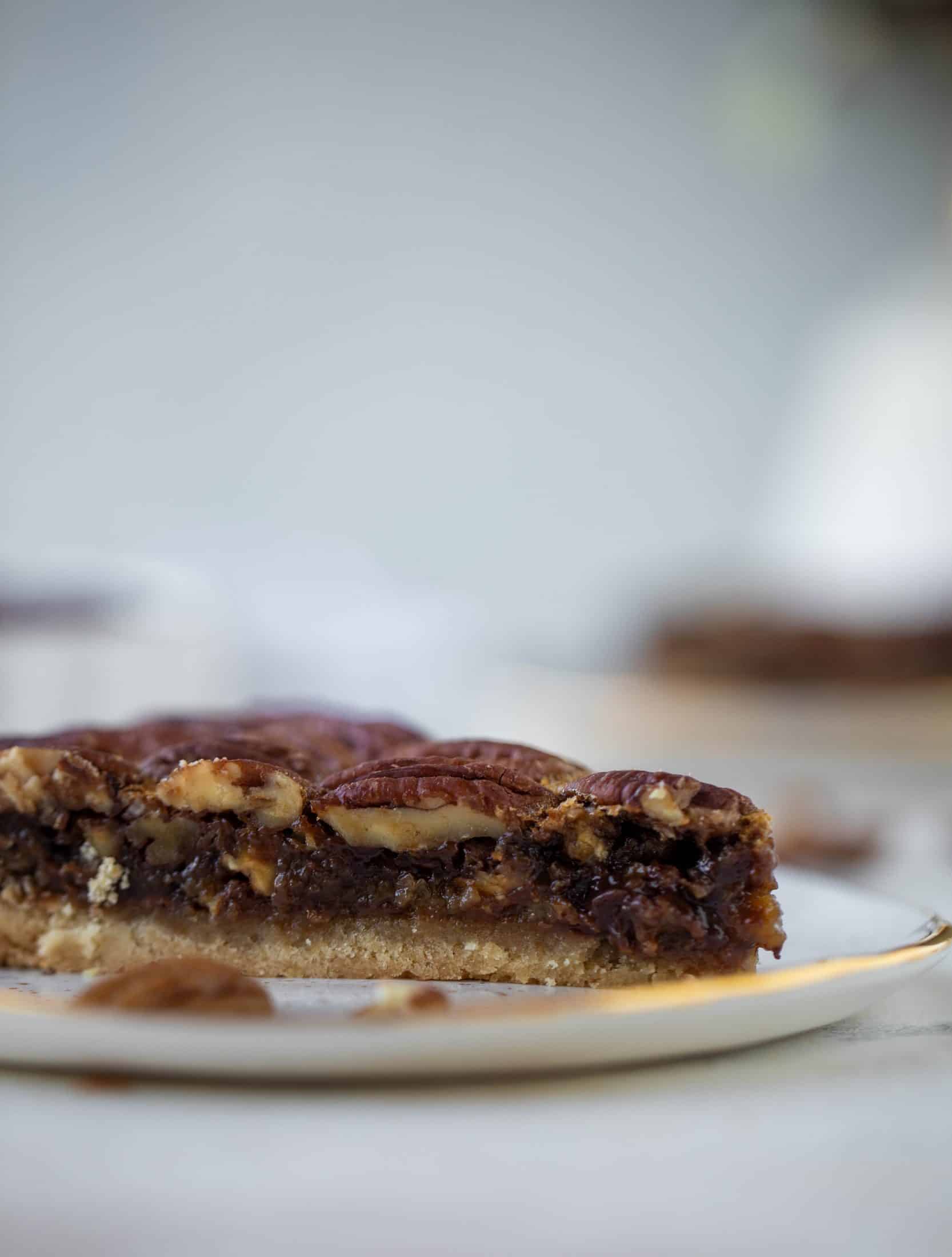 This chocolate pecan tart is the best dessert ever. Chocolate fudge and gooey pecan pie in a shortbread crust - everyone goes crazy! 