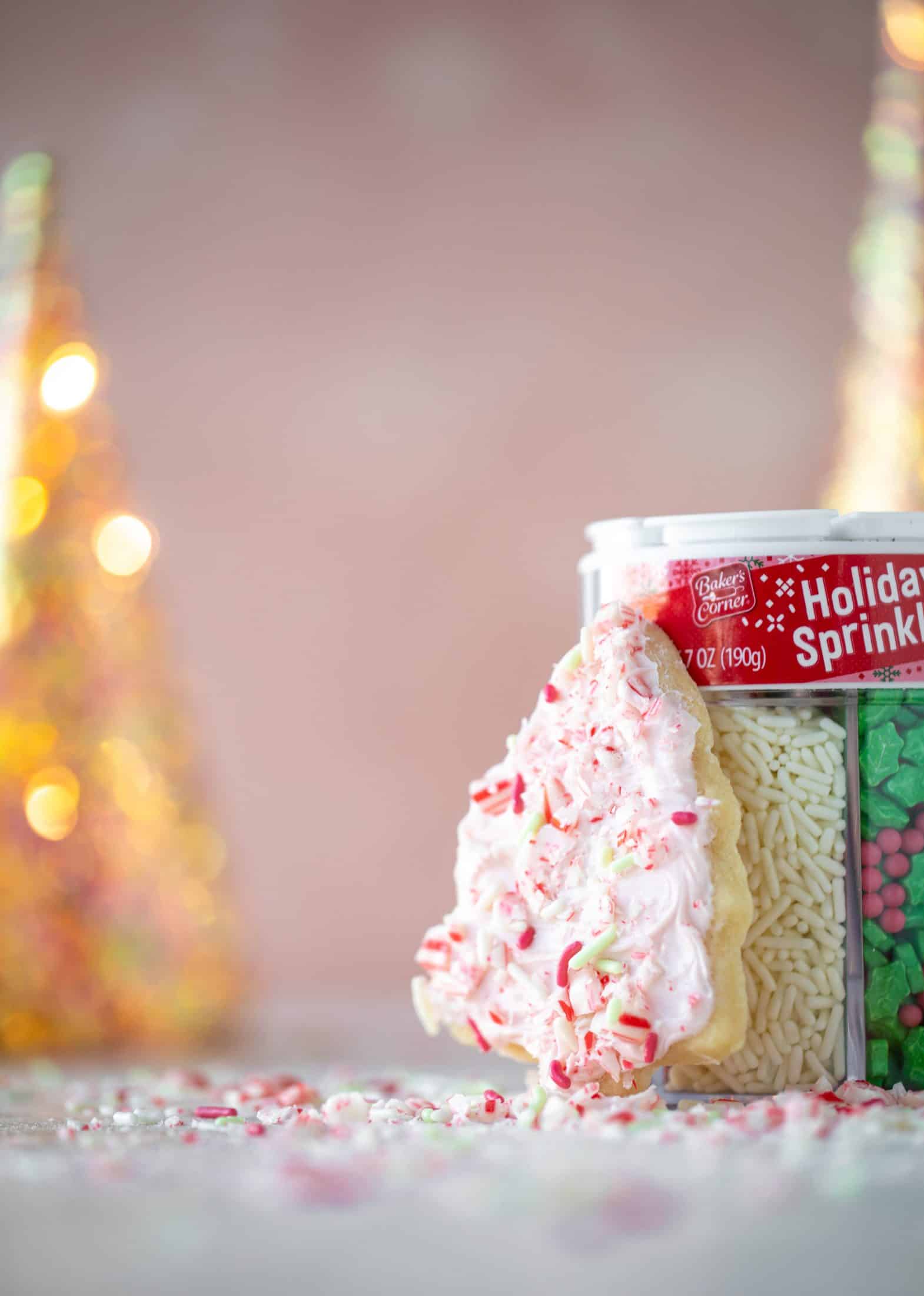 Pink peppermint sugar cookies are classic vanilla cut out cookies topped with peppermint cream cheese frosting. They are delicious! 