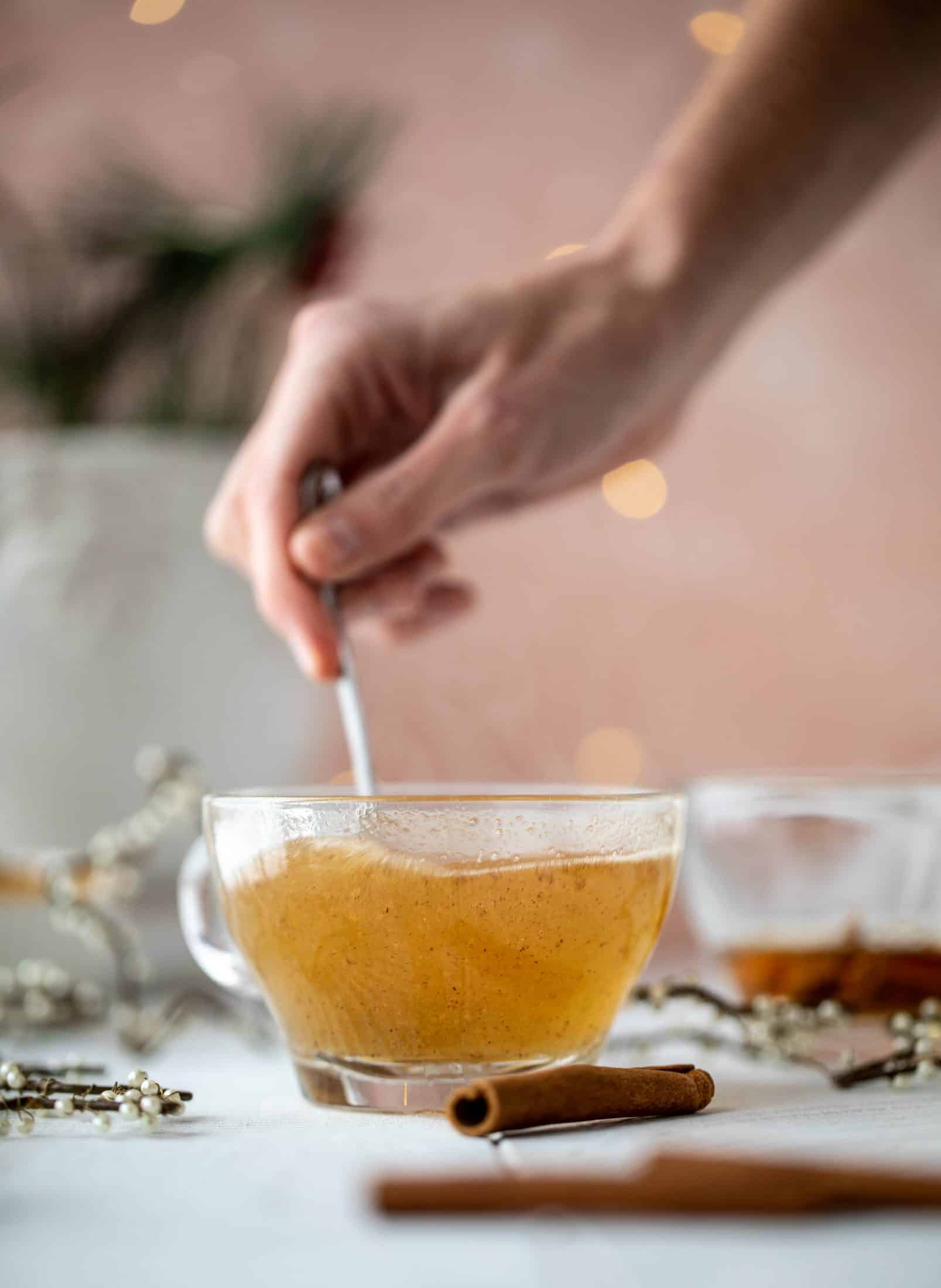 Hot buttered bourbon is a warming, spiced cozy drink that is perfect for chilly nights! Save batter in the fridge so you can have it whenever you'd like!
