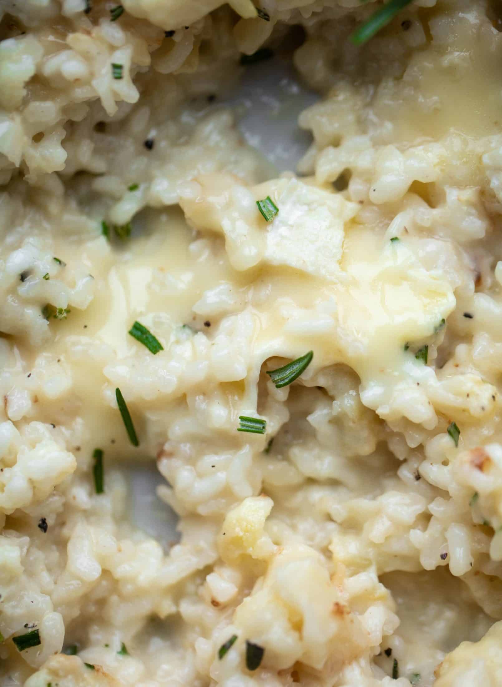 This baked risotto is delicious and so much easier than the stovetop version! Toasted cauliflower, brie cheese and rosemary make this taste incredible.