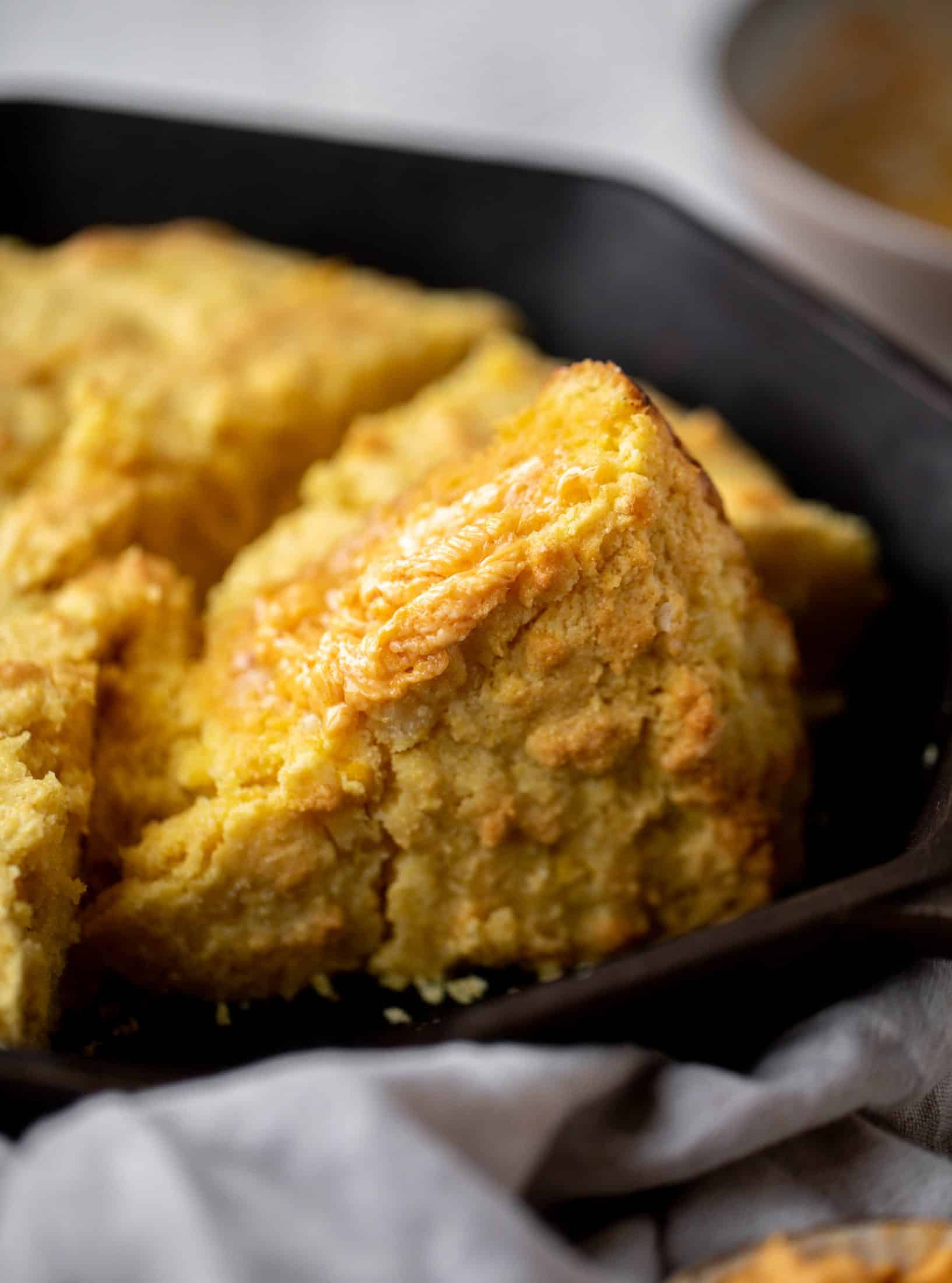 This skillet cornbread is so fluffy and delicious! Serve it hot from the oven with chipotle honey butter. It makes a great appetizer or side dish. 