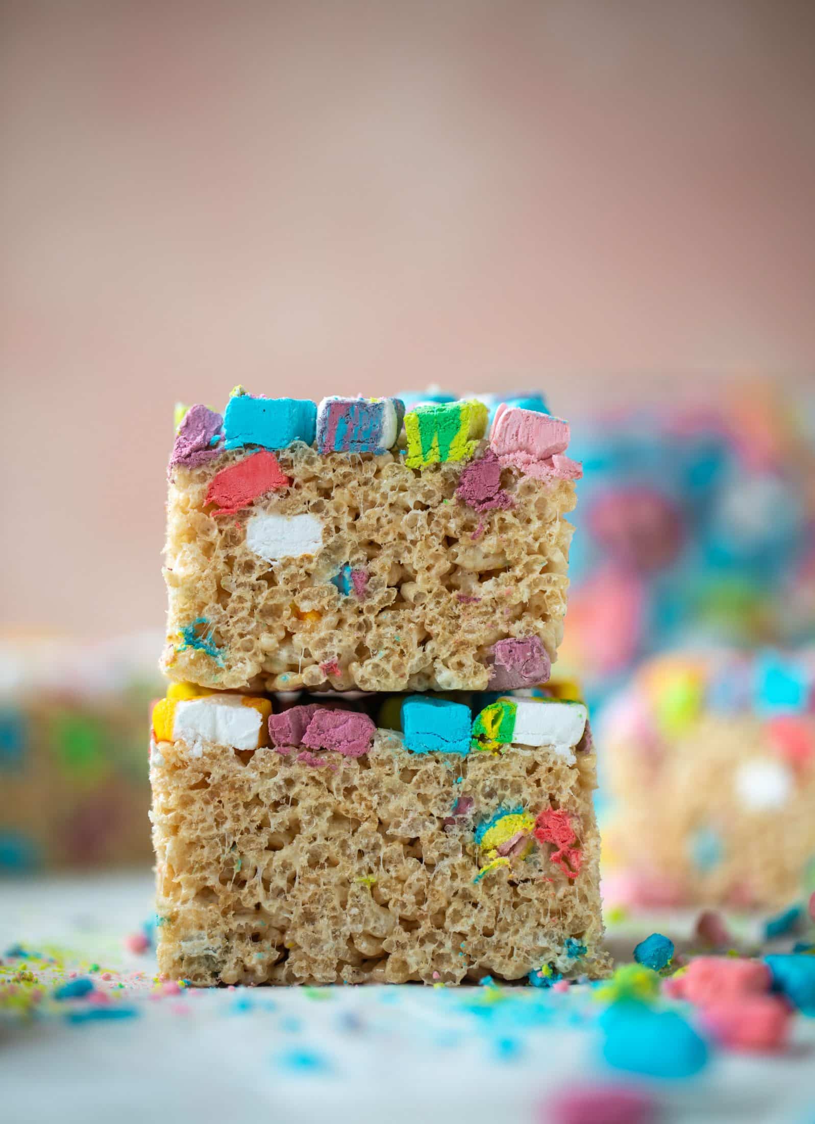 These lucky charms rice krispie treats are a throwback recipe to one of my favorite childhood treats! Here's a little festive twist for Saint Patrick's Day.