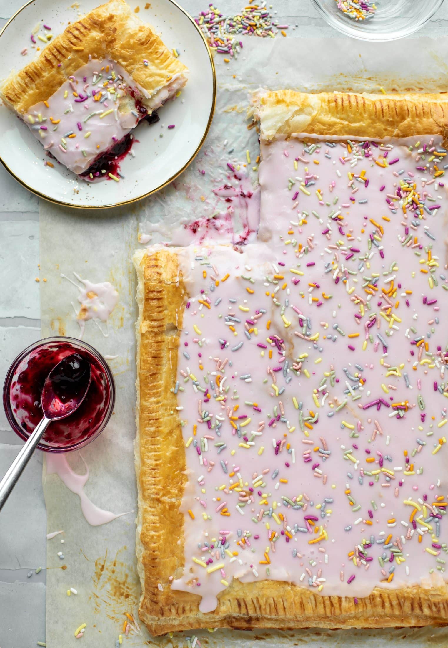 This giant pop tart recipe can be made exclusively with ingredients in your freezer! I love to make a berry lavender flavor - so perfect for spring! 