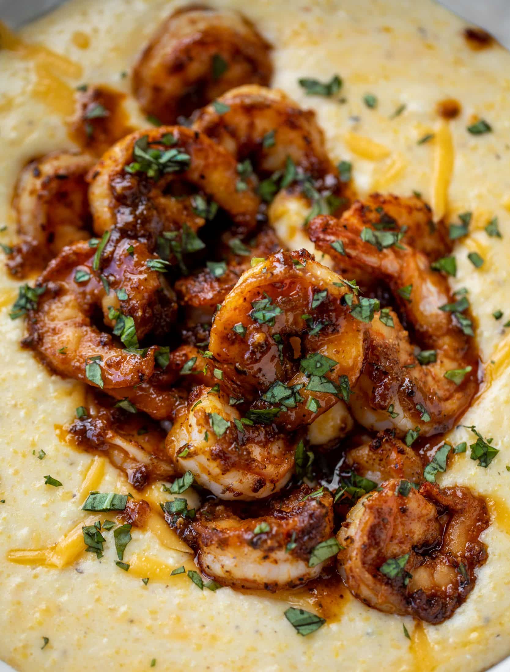 Honey Mustard Cajun Shrimp with Cheddar Grits