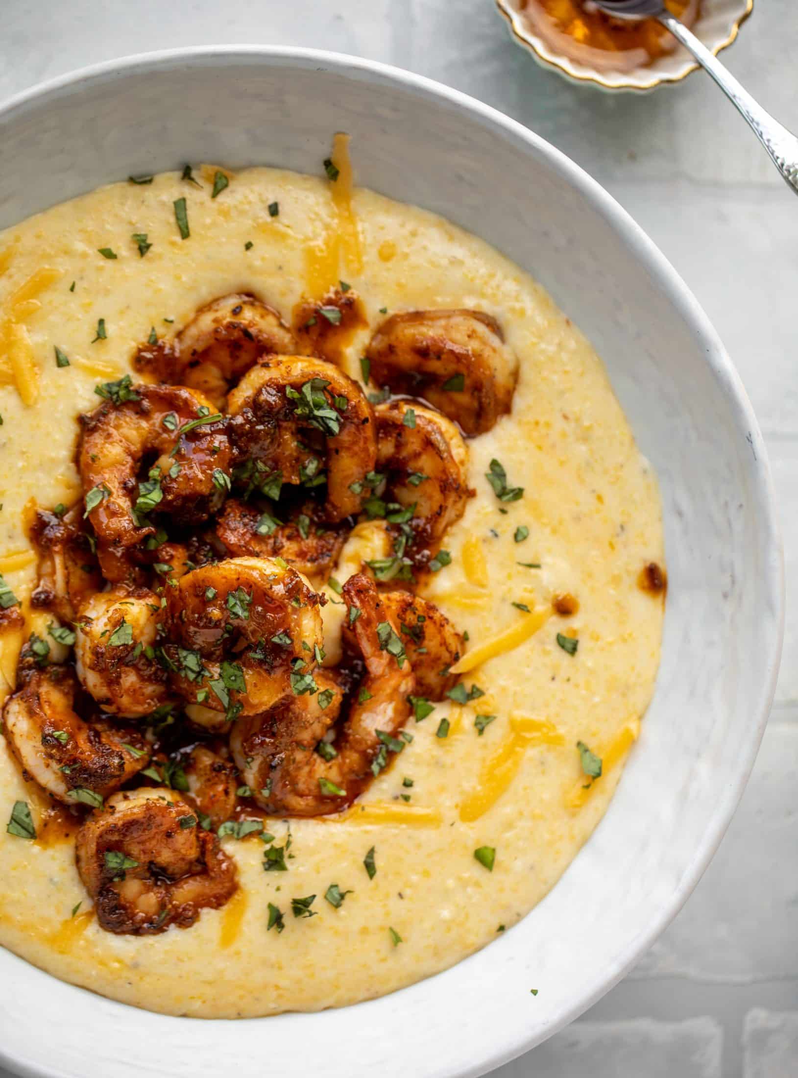 Honey Mustard Cajun Shrimp with Cheddar Grits
