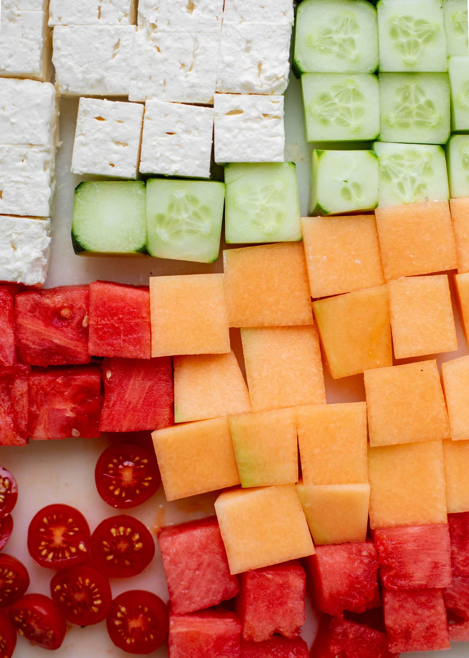 chopped feta, cucumber, watermelon, cantaloupe and tomatoes