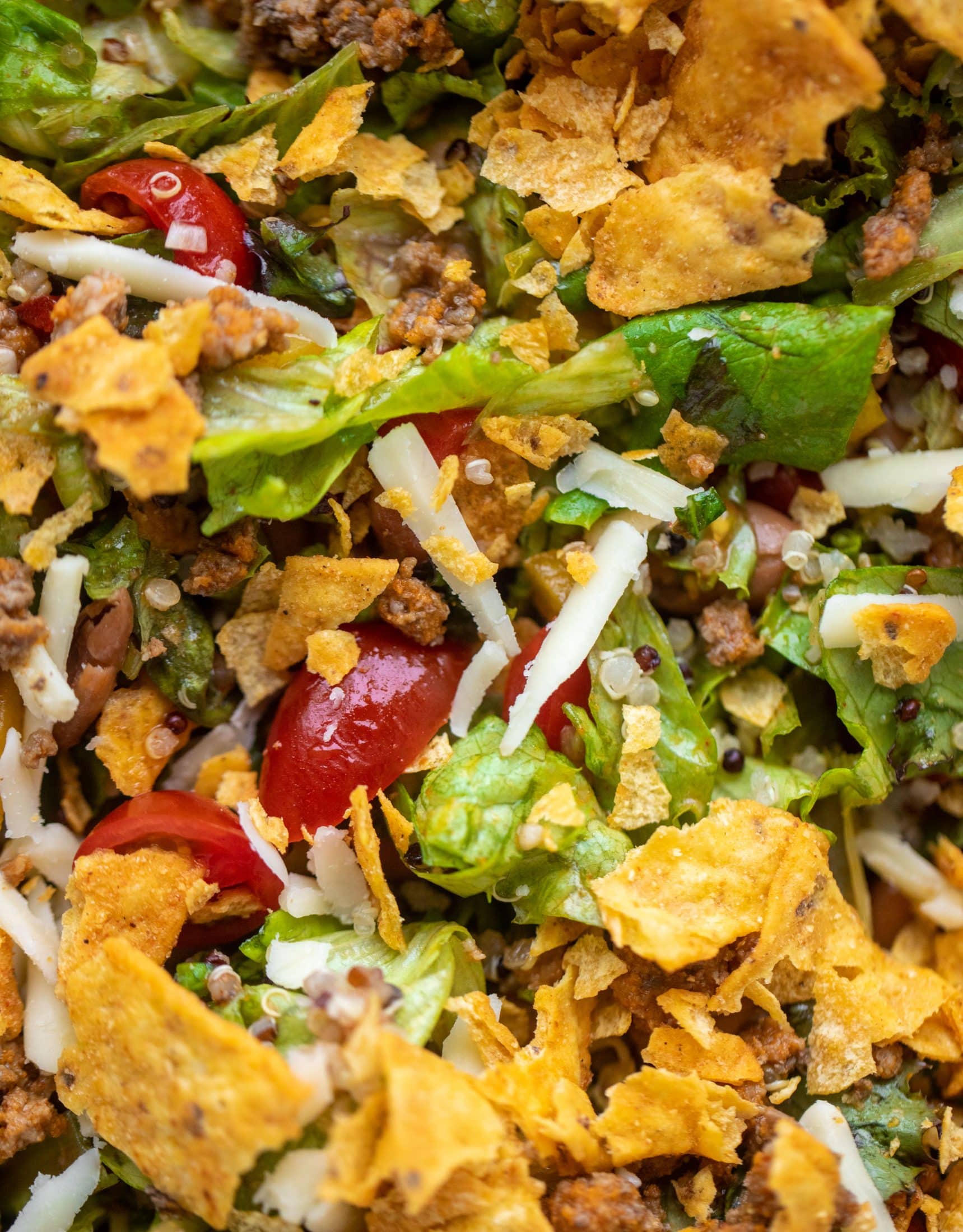 up close nacho cheese taco quinoa salad