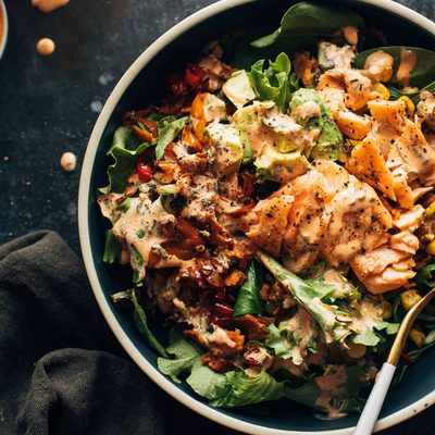 Salmon salad in a bowl