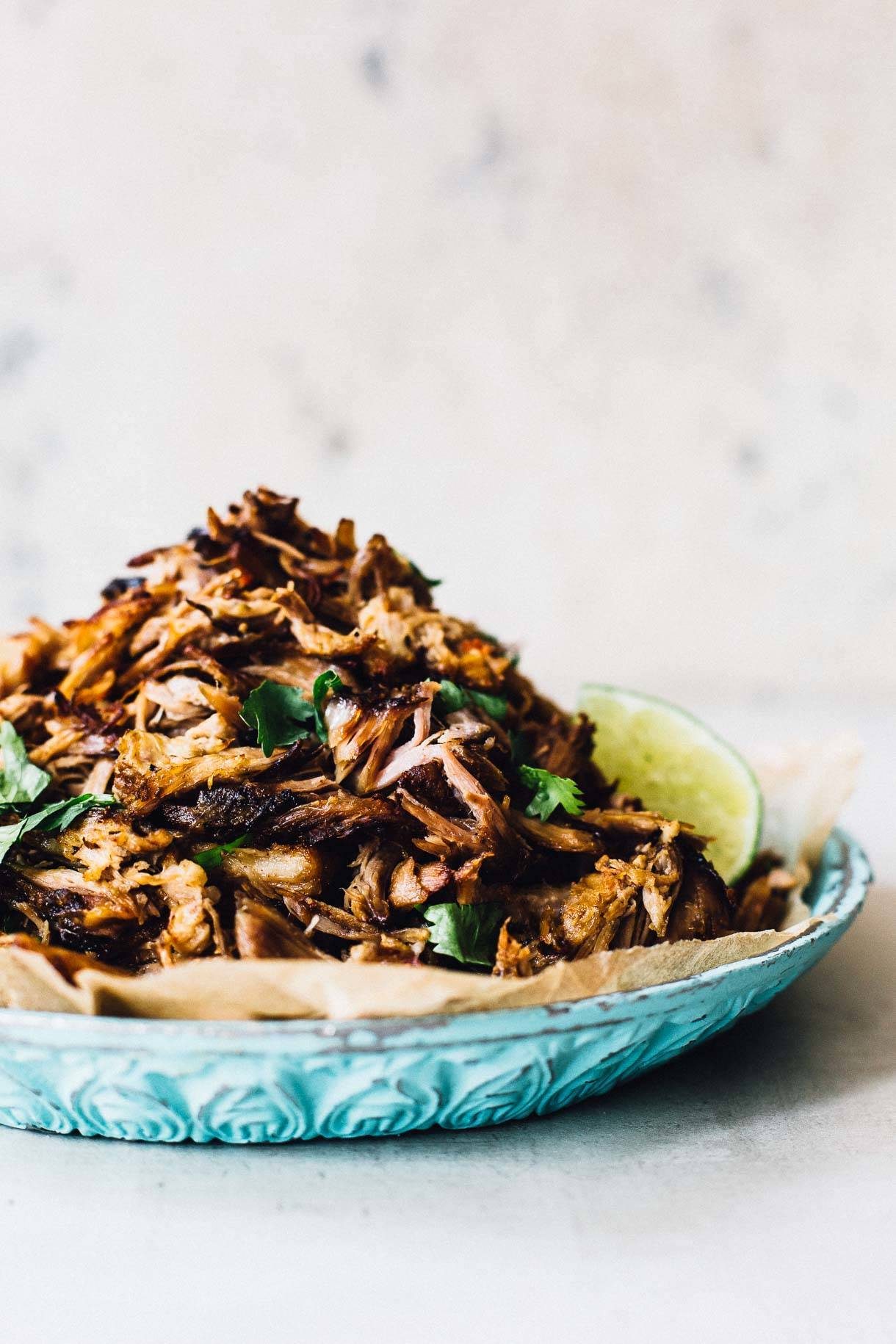 Crispy carnitas in a bowl.