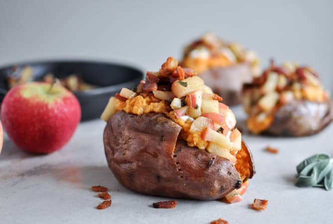 Apple Bacon Stuffed Sweet Potatoes I howsweeteats.com